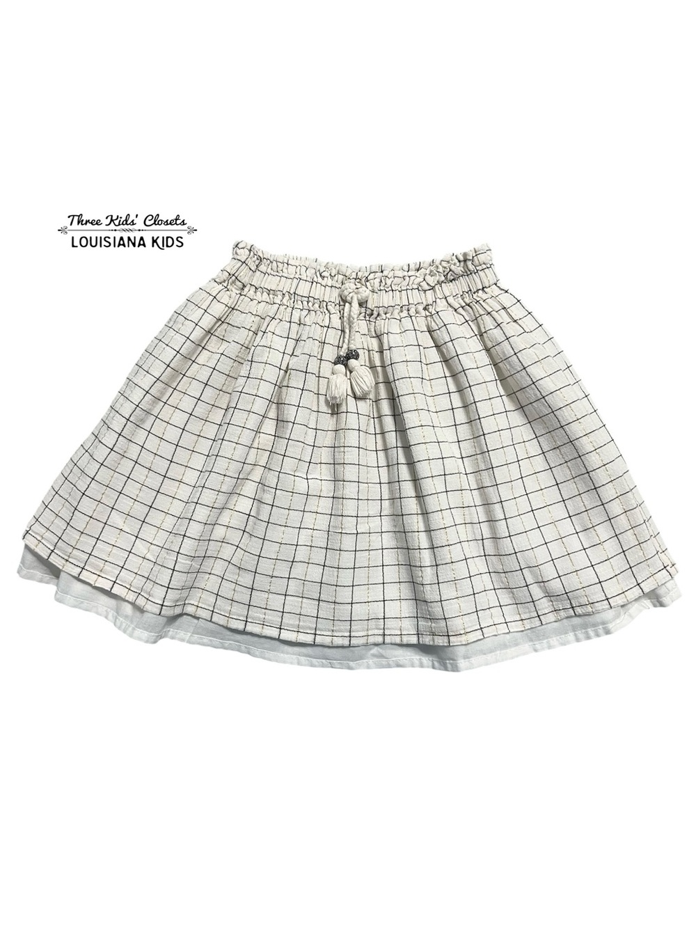 Mayoral 8Y Cream Black & Metallic Gold Grid Print Skirt